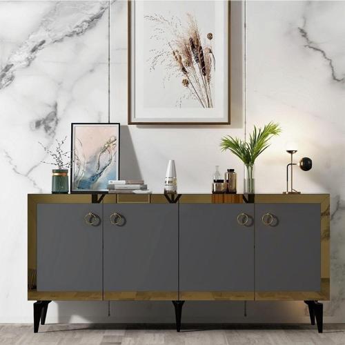 150 cm Poli Konsol Royalmermer - Antrasit - Altın
