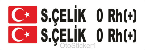 Bayraklı Ad Soyad Kan Grubu Oto Sticker 16*2 Cm