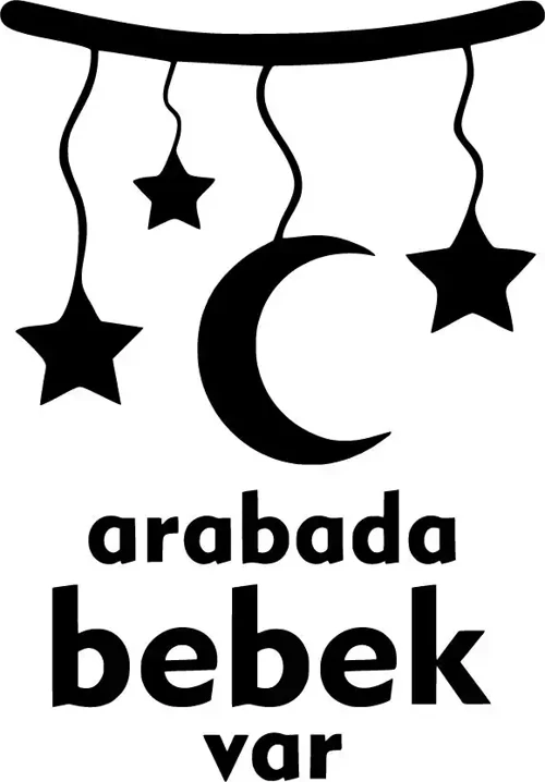 Arabada Bebek Var Ay Yıldızlı Oto Sticker Siyah 10 X 14 Cm