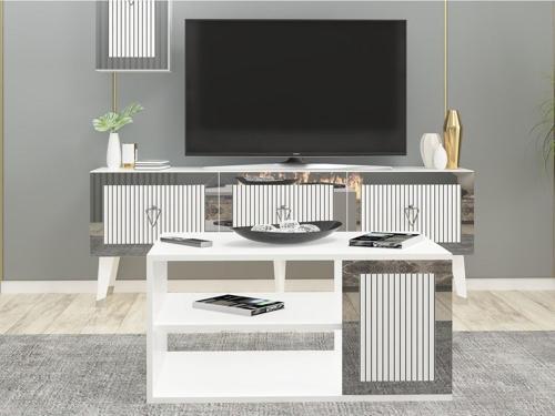 Lazer Desneli 90 cm Bare Orta Sehpa Beyaz - Gümüş
