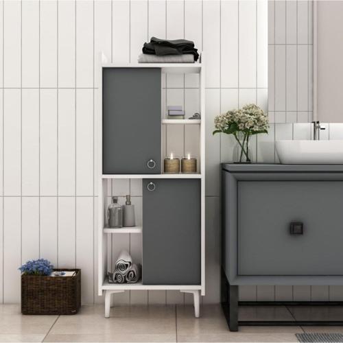 Leeds Banyo Dolabı Ve Çok Amaçlı Dolap Beyaz - Antrasit