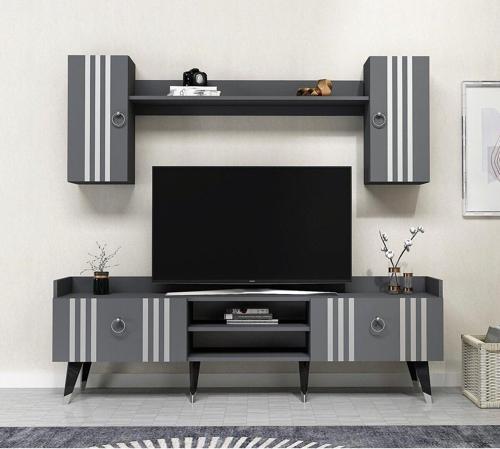 Raflı 180 cm Işıl Tv Ünitesi Antrasit - Gümüş