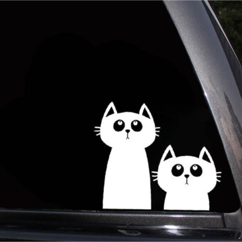 Sevimli Kediler Su Geçirmez Çıkarılabilir Oto Sticker 2 Parça 19*16 Cm