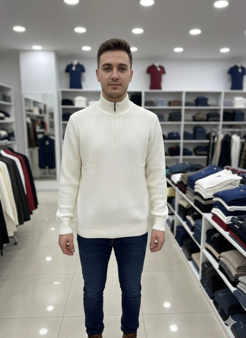 Fitilli Fermuarlı Triko Kazak