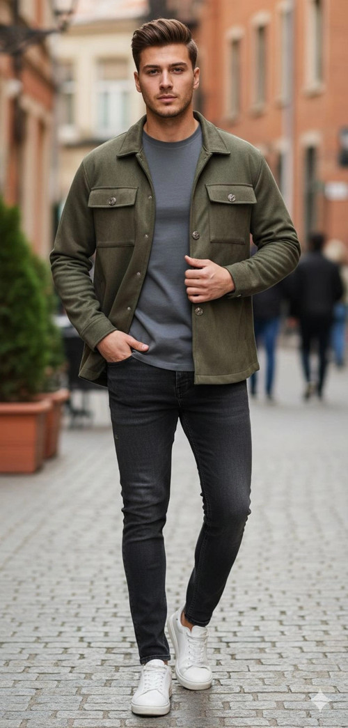 Kapaklı Cepli Düğmeli Uzun Kollu Regular Fit Kaşe Gömlek Ceket