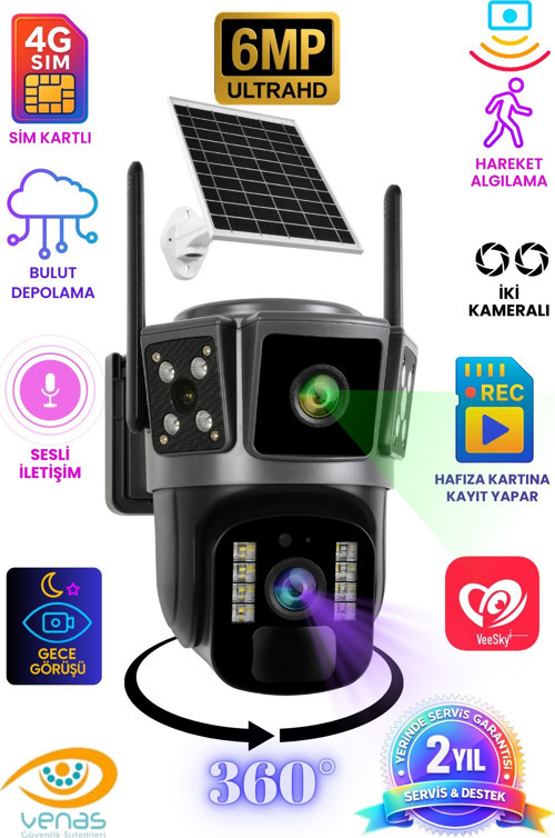 SİM KARTLI SOLAR PANELLİ HAREKET SENSÖRLÜ GÜVENLİK KAMERASI