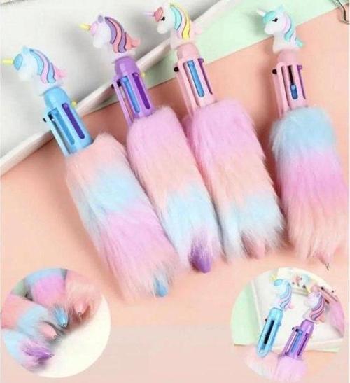Peluşlu Unicorn 4 Renk Tükenmez Kalem