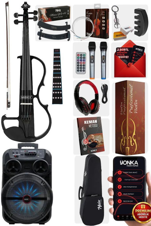 RCZ-606BK-PAK Elektro Keman ve Şarjlı Hoparlör Anfi Mikrofon Seti