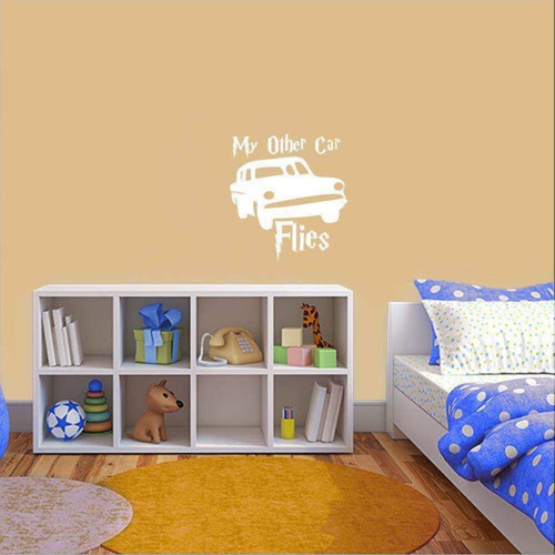 Uçan Araba - My Other Car Flies Yazılı Dekoratif Duvar Sticker Çıkartma Etiket Beyaz