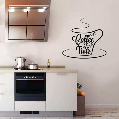 Coffee Time - Fincan Silüet Dekoratif Mutfak Duvar Sticker Çıkartma Etiket
