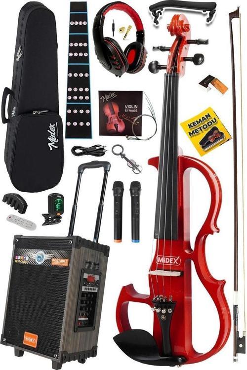 RCZ-606RD-PAK Elektro Keman + Şarjlı Mikrofonlu Çanta Amfi Full Set Red