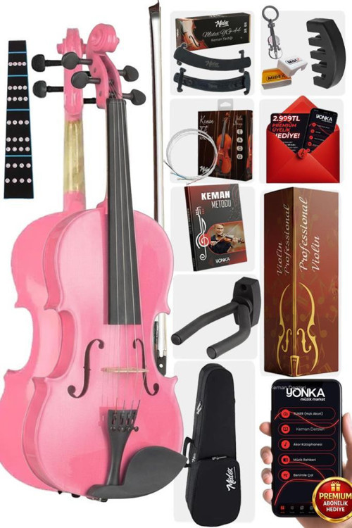 HGA24PİNK-PAK Pembe 1/2 Çocuk Kemanı Seti (Yastık Tuner Susturucu Çanta Yay Reçine)
