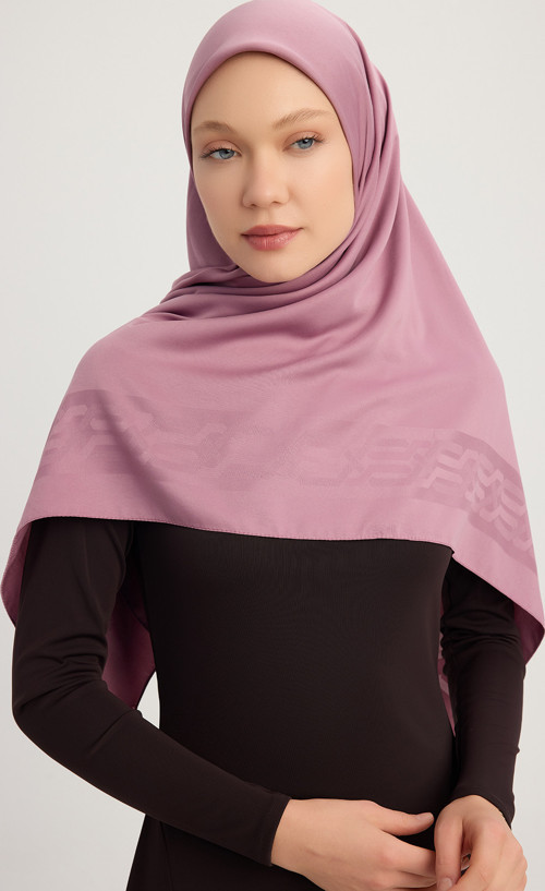 A1121 Mat Saten Pano Jakarlı Eşarp 110x110cm - Gül Kurusu