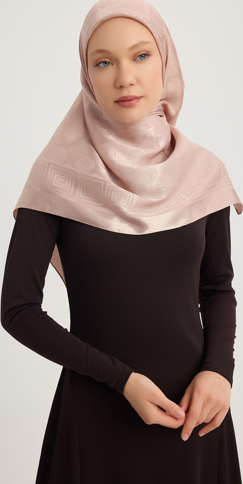 A1111 Jakarlı Parlak Saten Eşarp 110x110cm - Somon