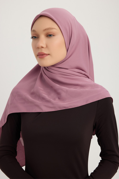 A0622 Mat Saten Pano Jakarlı Eşarp 100x100cm - Gül Kurusu