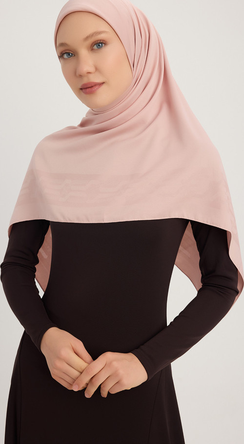 A1121 Mat Saten Pano Jakarlı Eşarp 110x110cm - Somon