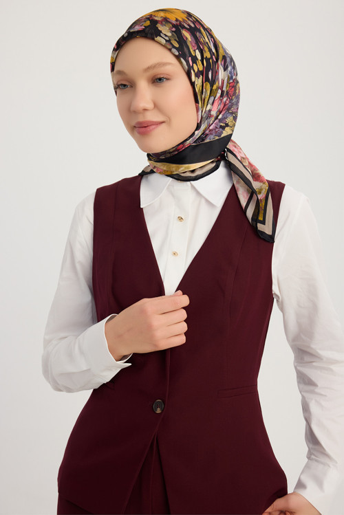 Çiçek Kozmosu - Pembe - Aurora Desenli Janjan Eşarp - 90x90 Cm
