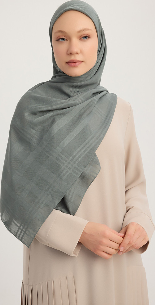 A25256 Jakarlı Ekose Şifon Eşarp 120x120cm - Nefti