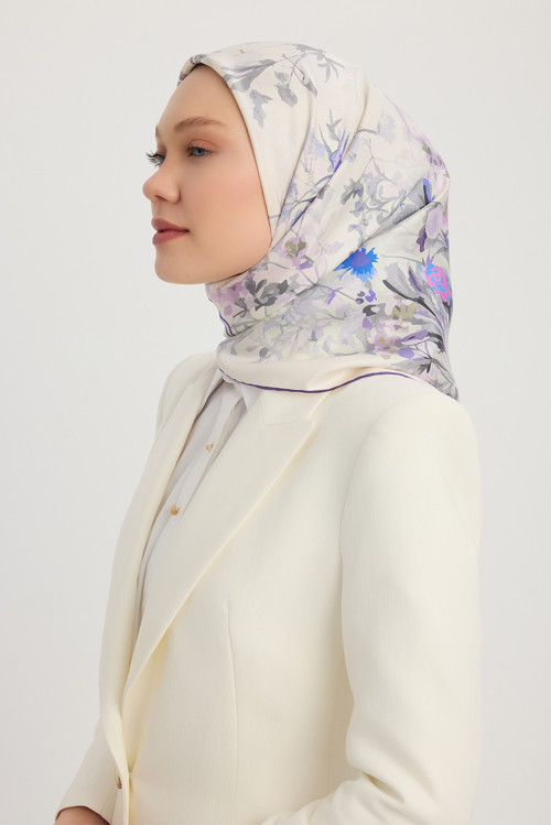 Pastoral - Mürdüm - %100 İpek Twill Eşarp - 90x90 Cm