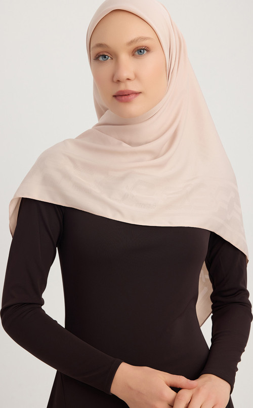 A0622 Mat Saten Pano Jakarlı Eşarp 100x100cm - Bej