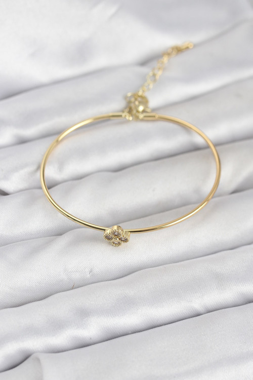 Zirkon Taşlı Yonca Model Gold Renk Kadın Bileklik - EBJ260123W39144