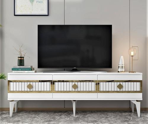 150 cm Nora Tv Ünitesi Tv Stand Beyaz - Altın