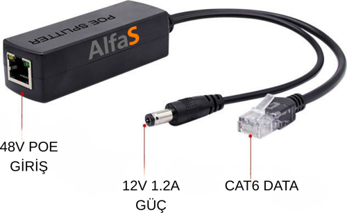 ALFAS AL5432 48V to 12V 1.2A Aktif PoE Splitter PoE Olmayan IP & Wi-Fi Kamera Adaptörsüz Güç Ayırıcı