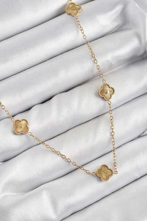 316L Çelik Yonca Model Gold Renk Kadın Kolye - TJ-BKO10378