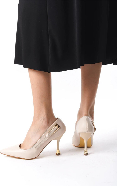 Kadın Fascino Bej Deri Stiletto Topuklu Ayakkabı