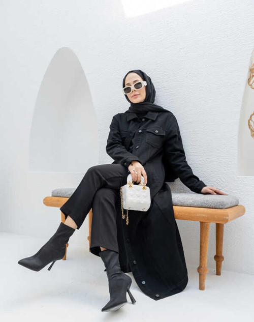 6373 -Denim Uzun Ceket Siyah