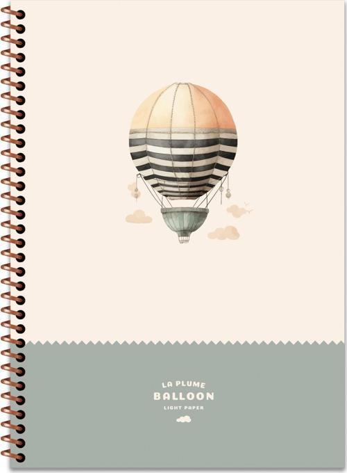 Çizgili Spiralli Sert Kapak Defter La Plume Balloon Mavi 20x28
