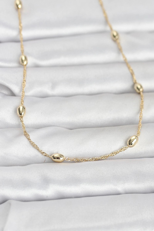 CM 14K Gold Renk Topçuklu Burgu Zincir Model 60 cm Kadın Kolye