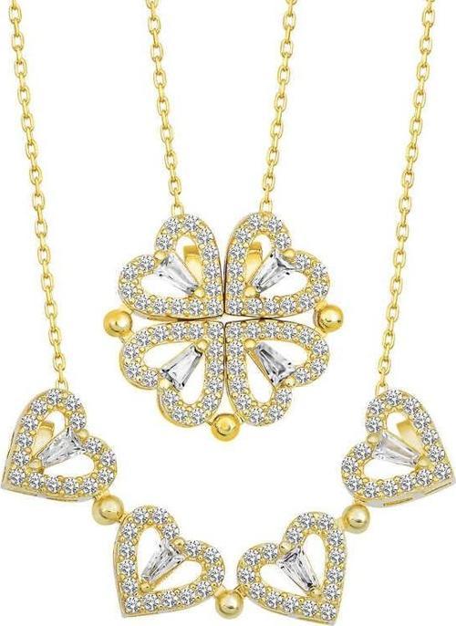 925 Ayar Gümüş Gold Kalpli Açılabilen Yonca Kadın Gümüş Kolye