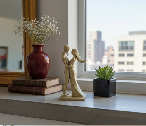 Minimalist Romantik Aşıklar Biblo - Modern Dekoratif Çift Heykeli - Gold(15cm)