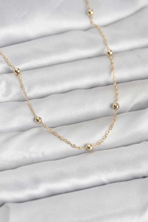 CM 14K Gold Renk Pirinç Top Zincirli 60 cm Kadın Kolye - EBJ260207W39406
