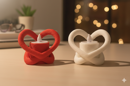 Modern Kalp Formlu Dekoratif Mumluk - 2'li Set (Kırmızı & Beyaz) | Romantik Masa Aksesuarı