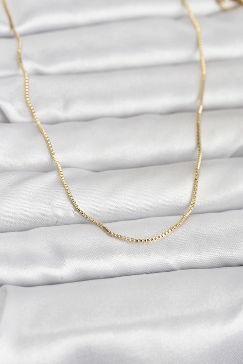 CM 14K Gold Renk İnce Kare Zincirli Model 60 cm Kadın Kolye - EBJ260207W39422