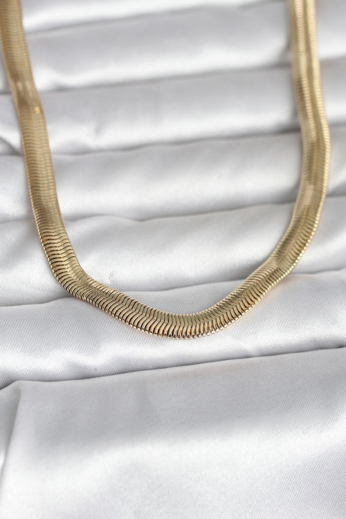 CM 14K Gold Renk Kalın Yassı Yılan Zincir Model 45 cm Kadın Kolye - EBJ260207W39472