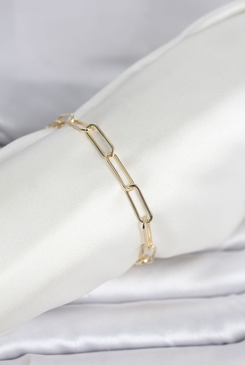 CM 14K Gold Renk Kalın Ataç Zincir Model Kadın Bileklik - EBJ260207W39492