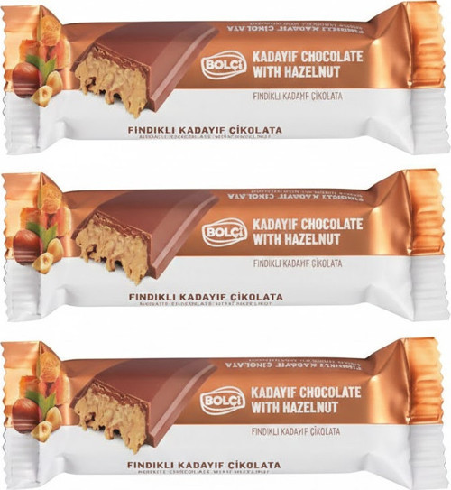 Bolçi Dubai Çikolatası Fındıklı Kadayıf Dolgulu Sütlü Çikolata 30g (3 ADET)