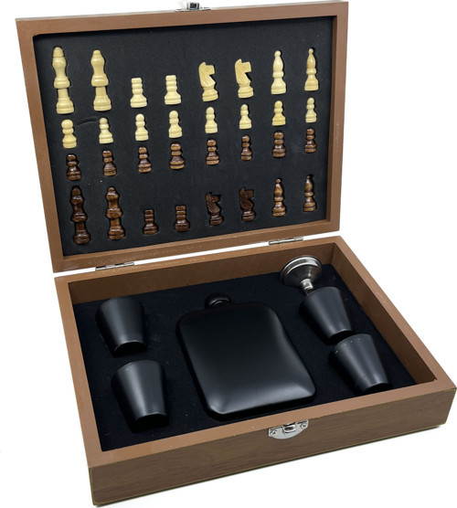 Lüks Ahşap Kutulu Mataralı Satranç Takımı Seti – 7 Parça Hediyelik Set