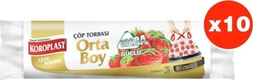 Ekstra Güçlü Çilek Büzgülü Orta Boy 15Li Çöp Torbası X 10 Paket (55*60 Cm)