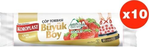 Ekstra Güçlü Çilek Büzgülü Büyük Boy 10Lu Çöp Torbası X 10 Paket (65*70 Cm)