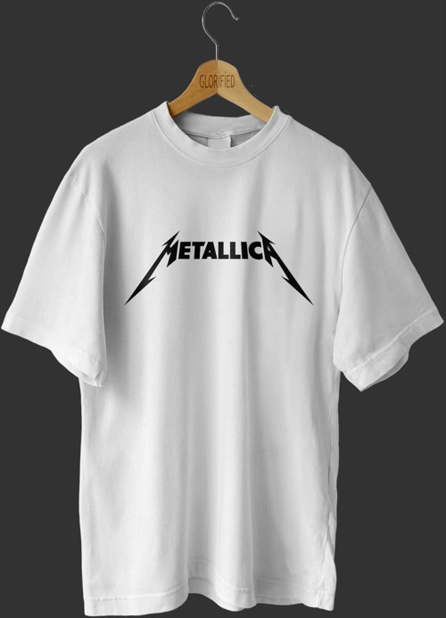 Unisex Beyaz Metallica Baskılı Oversize T-shirt