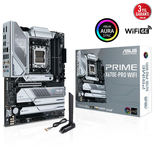 PRIME X670E-PRO WIFI, 4xDDR5, 4xM.2, HDMI, DP, 3xType-C, Wi-Fi 6, Bluetooth v5.2, AMD Ryzen 7000 Serisi, AM5 Soket
