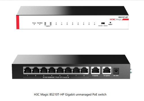 Magic BS210T-HP, 10 Port, GigaBit, 8 Port PoE, 110W, +2 Port GigaBit Uplink, Metal Kasa, Yönetilemez, Masaüstü Switc