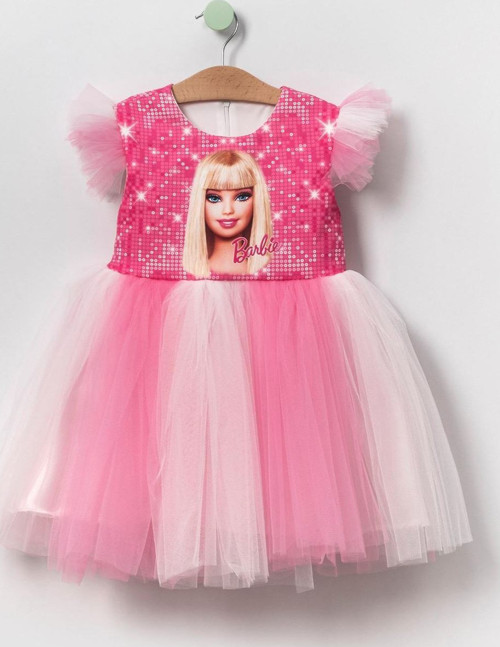 Barbie Tül Kız Çocuk Elbise - Pembe