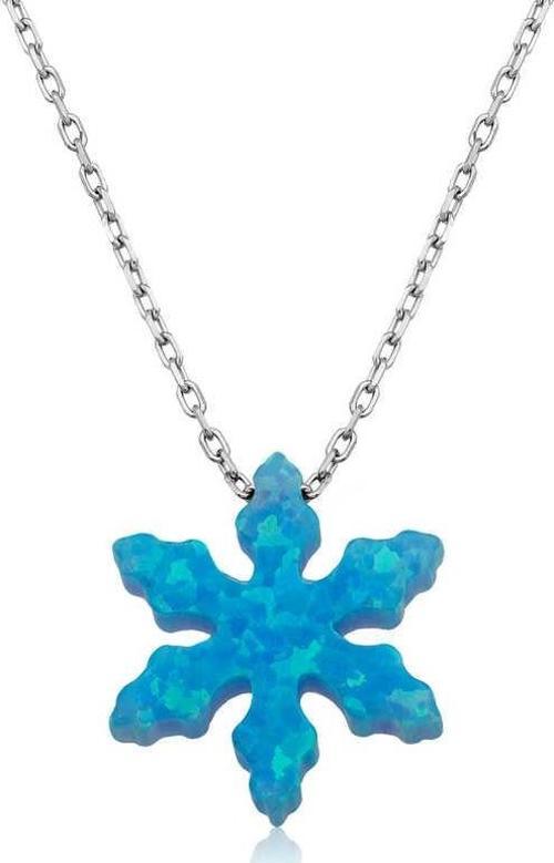 925 Ayar Gümüş Mavi Opal Taş Kar Tanesi Kadın Gümüş Kolye