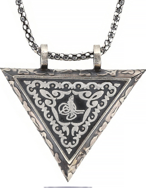 925 Ayar Gümüş Üçgen İçi Açılabilen Tuğra Muskalık Gümüş Kolye