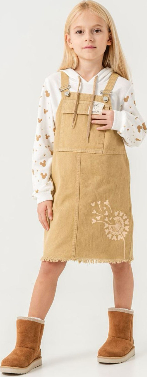 (10-13 Yaş) Gabardin Salopet Kapüşonlu Mnn Baskılı Sweat 2 Li Takım - Camel